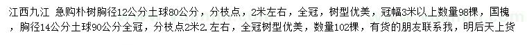 求購胸徑12公分樸樹、14公分國槐