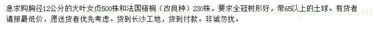 求購(gòu)胸徑12公分大葉女貞、法國(guó)梧桐