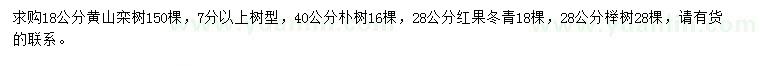 求購黃山欒樹、樸樹、紅果冬青等