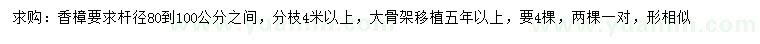 求購(gòu)桿徑80-100公分骨架移植香樟
