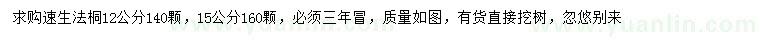 求購12、15公分速生法桐