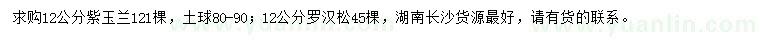 求購12公分紫玉蘭、羅漢松