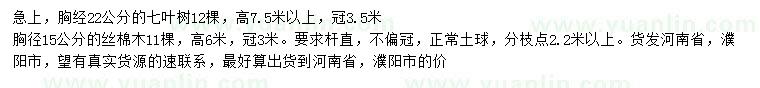 求購胸經(jīng)22公分七葉樹、15公分絲棉木