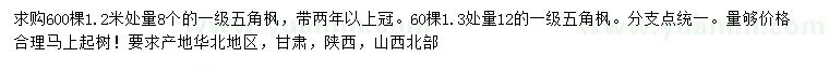 求購1.2米處量8公分五角楓