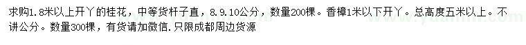 求購(gòu)8、9、10公分桂花