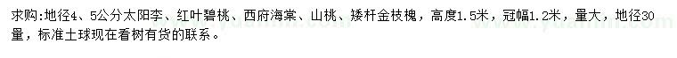 求購(gòu)太陽(yáng)李、紅葉碧桃、西府海棠等