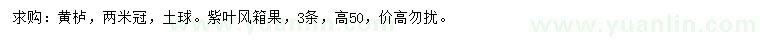 求購冠幅2米黃櫨、紫葉風(fēng)箱果