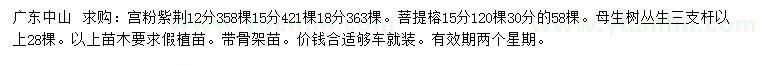 求購宮粉紫荊、菩提榕、叢生母生樹