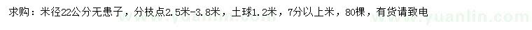 求購米徑22公分無患子