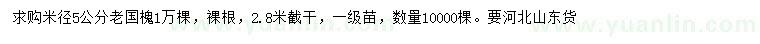 求購米徑5公分老國(guó)槐