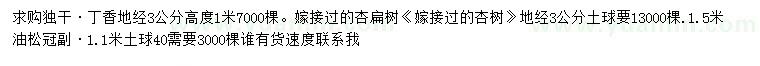 求購獨干丁香、嫁接杏扁樹、油松