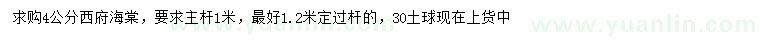 求購(gòu)4公分西府海棠
