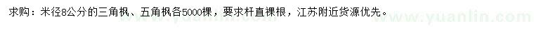 求購米徑8公分三角楓、五角楓