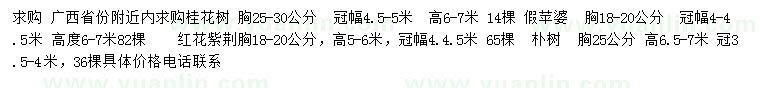 求購桂花、假蘋婆、紅花紫荊等