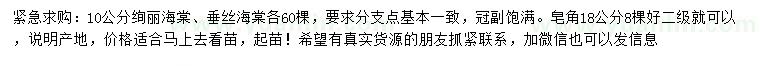 求購(gòu)絢麗海棠、垂絲海棠、皂角