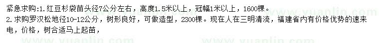 求購頭徑7公分左右紅豆杉、地徑10-12公分羅漢松
