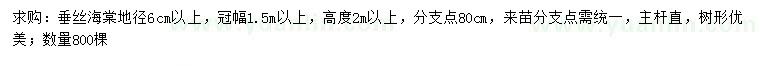 求購(gòu)地徑6公分垂絲海棠