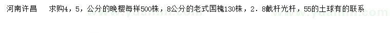 求購4、5公分晚櫻、8公分老式國槐
