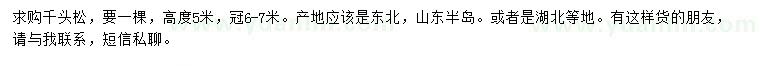 求購高度5米千頭松