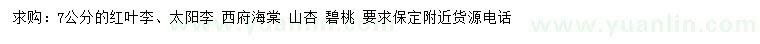 求購紅葉李、太陽李、西府海棠等