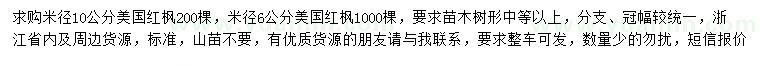 求購米徑6、10公分美國紅楓