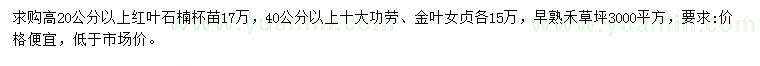 求購紅葉石楠、十大功勞、金葉女貞等