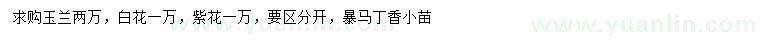 求購折、紫玉蘭、暴馬丁香