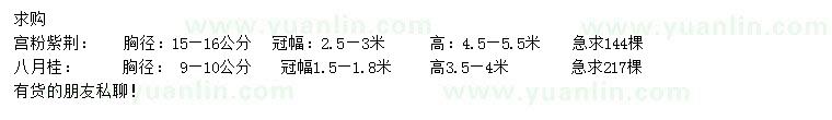求購(gòu)胸徑15-16公分宮粉紫荊、9-10公分八月桂
