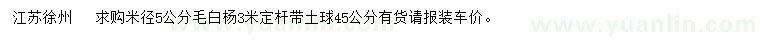 求購米徑5公分毛白楊