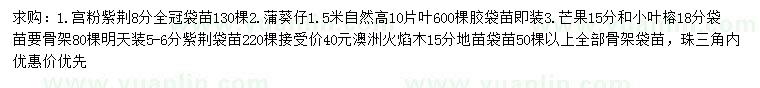 求購宮粉紫荊、蒲葵仔、芒果等