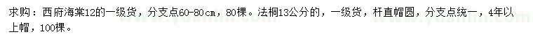 求購12公分西府海棠、13公分法桐