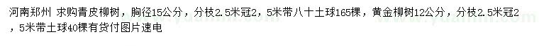 求購(gòu)胸徑15公分青皮柳樹、12公分黃金柳樹