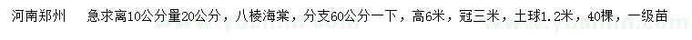 求購離10公分量20公分八棱海棠