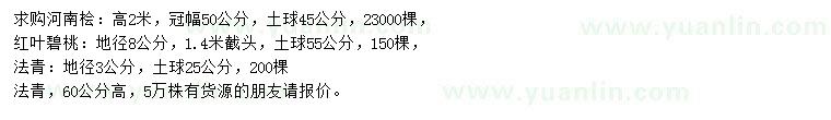 求購河南檜、紅葉碧桃、法青