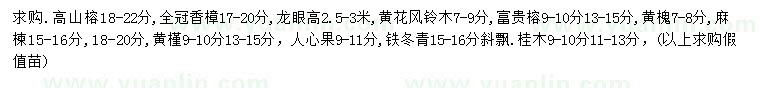 求購高山榕、香樟、龍眼等