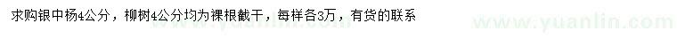 求購(gòu)4公分銀中楊、柳樹