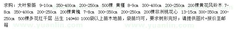 求購大葉紫薇、黃槿、紅花風(fēng)鈴木等