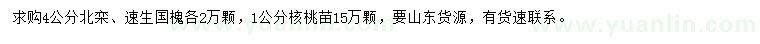 求購北欒、速生國槐、核桃苗
