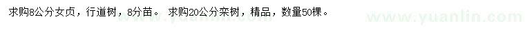求購8公分女貞、20公分欒樹