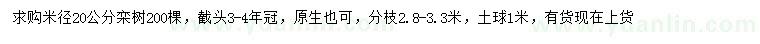 求購(gòu)米徑20公分欒樹(shù)