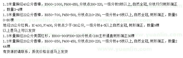求購香樟、紅楓、美國紅杉