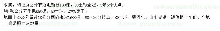 求購毛新楊、五角楓、西府海棠