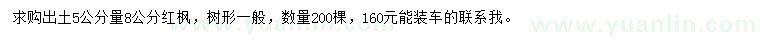 求購出土5公分量8公分紅楓
