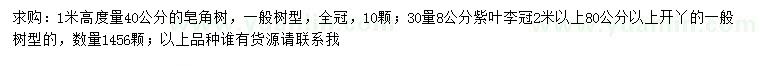 求購40公分皂角樹、30量8公分紫葉李