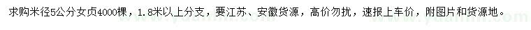 求購米徑5公分女貞
