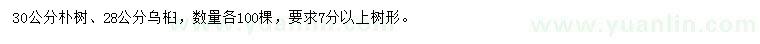 求購30公分樸樹、28公分烏桕