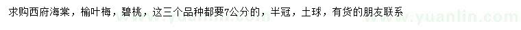 求購(gòu)西府海棠、榆葉梅、碧桃