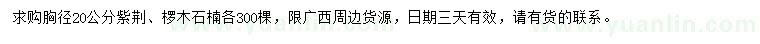 求購胸徑20公分紫荊、欏木石楠