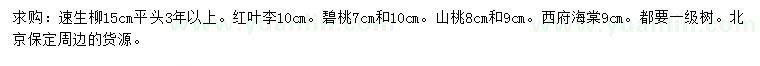求購速生柳、紅葉李、碧桃等