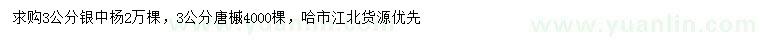 求購(gòu)3公分銀中楊、糖槭